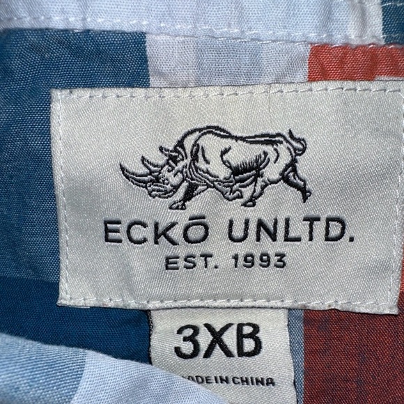Ecko Unltd Men’s 3XB Short Sleeve Shirt Multicolor Plaid Double Pockets Blue - Picture 3 of 10